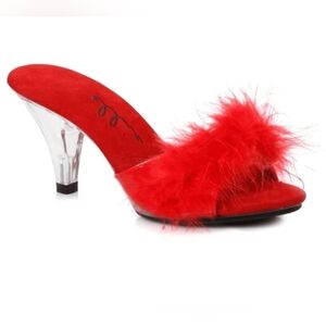 Ellie Shoes 305 Sasha Red Marabou Slipper 3" Kitten Heel Feather Mule Size 9 NEW